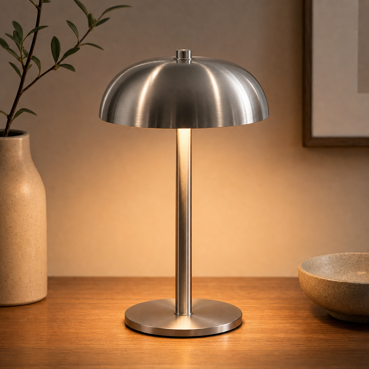 Gold Metal Mushroom Table Lamp with Top Touch Control, 3 Colour Mode & Stepless Dimming - USB-C Rechargeable Night Light, Stable Base and High-Transmittance Shade for Bedside and Dining