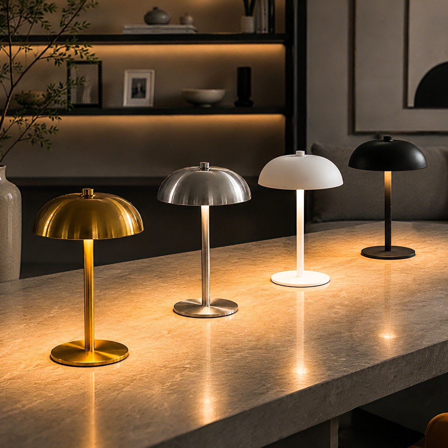 Black Metal Mushroom Table Lamp with Top Touch Control, 3 Colour Mode & Stepless Dimming - USB-C Rechargeable Night Light, Stable Base and High-Transmittance Shade for Bedside and Dining