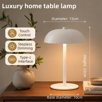 White Metal Mushroom Table Lamp with Top Touch Control, 3 Colour Mode & Stepless Dimming - USB-C Rechargeable Night Light, Stable Base and High-Transmittance Shade for Bedside and Dining