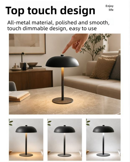 White Metal Mushroom Table Lamp with Top Touch Control, 3 Colour Mode & Stepless Dimming - USB-C Rechargeable Night Light, Stable Base and High-Transmittance Shade for Bedside and Dining
