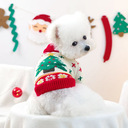 Red and Green  S Size Christmas tree pattern Christmas Pet Knitted Dress - Acrylic Dog and Cat Jumper, Lightweight Festive Winter Outfit for Pets, Holiday Photos and Celebrations