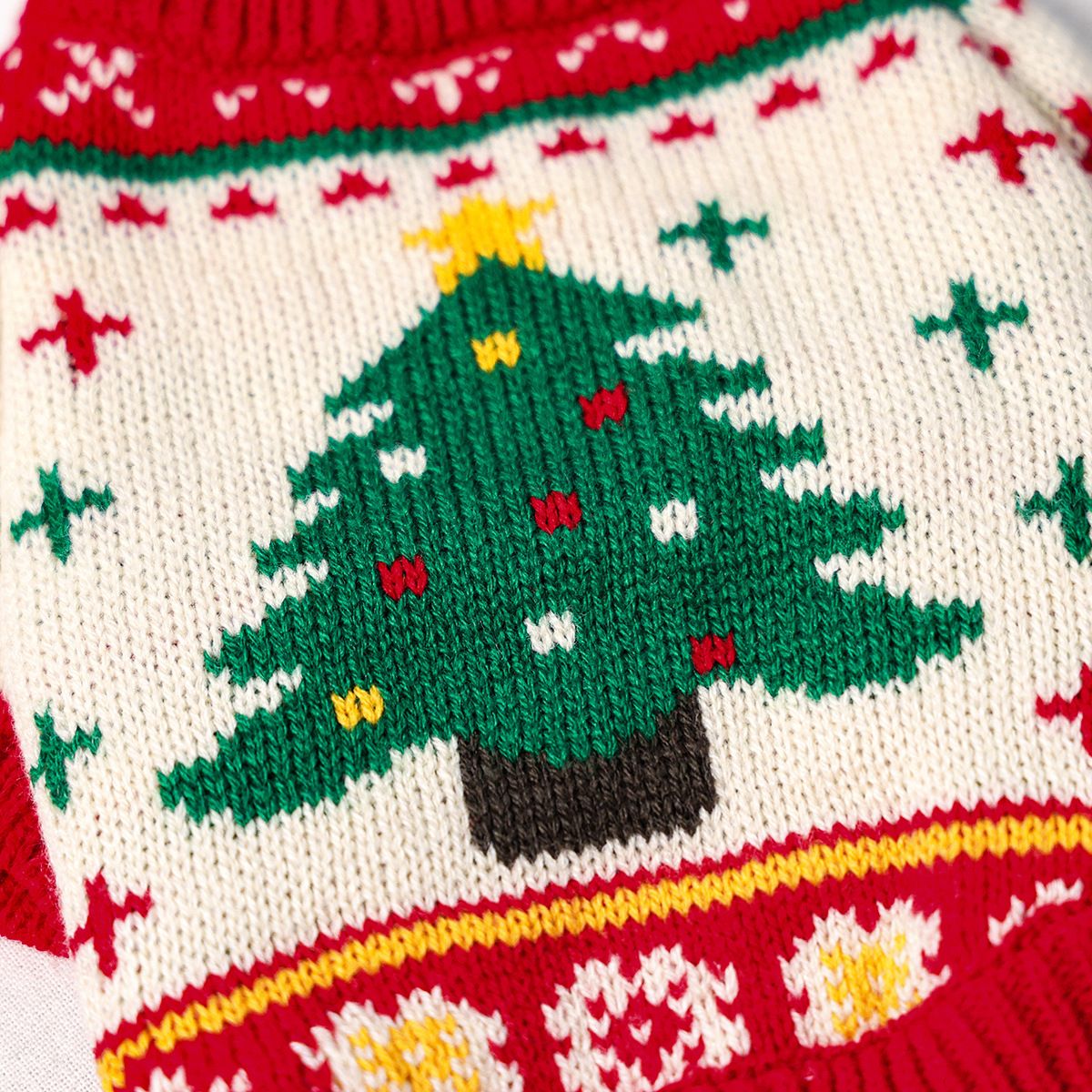 Red and Green  S Size Christmas tree pattern Christmas Pet Knitted Dress - Acrylic Dog and Cat Jumper, Lightweight Festive Winter Outfit for Pets, Holiday Photos and Celebrations