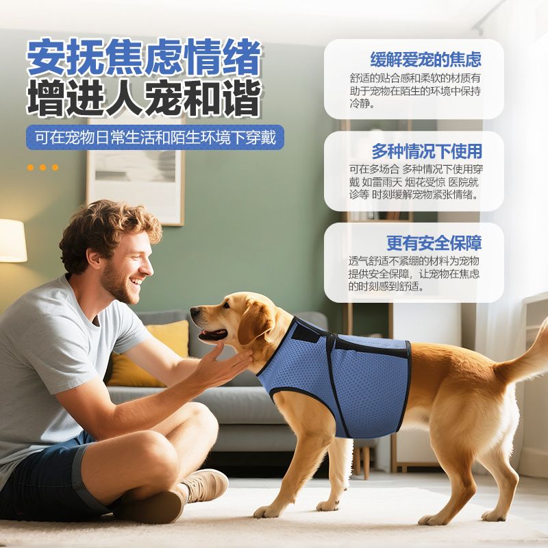 Blue S Size Dog Anxiety Relief Set - Breathable Mesh Calming Vest and Noise Reducing Earmuffs for Dogs, Thunderstorm and Fireworks Stress Support