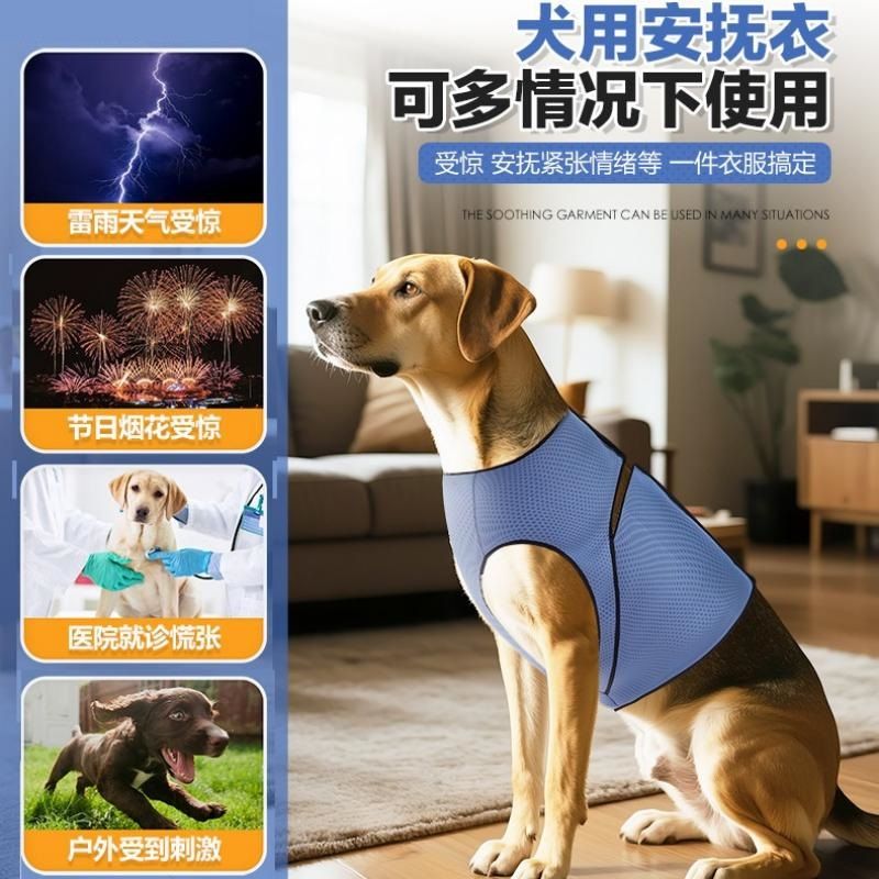 Blue S Size Dog Anxiety Relief Set - Breathable Mesh Calming Vest and Noise Reducing Earmuffs for Dogs, Thunderstorm and Fireworks Stress Support