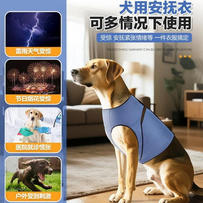 Blue S Size Dog Anxiety Relief Set - Breathable Mesh Calming Vest and Noise Reducing Earmuffs for Dogs, Thunderstorm and Fireworks Stress Support