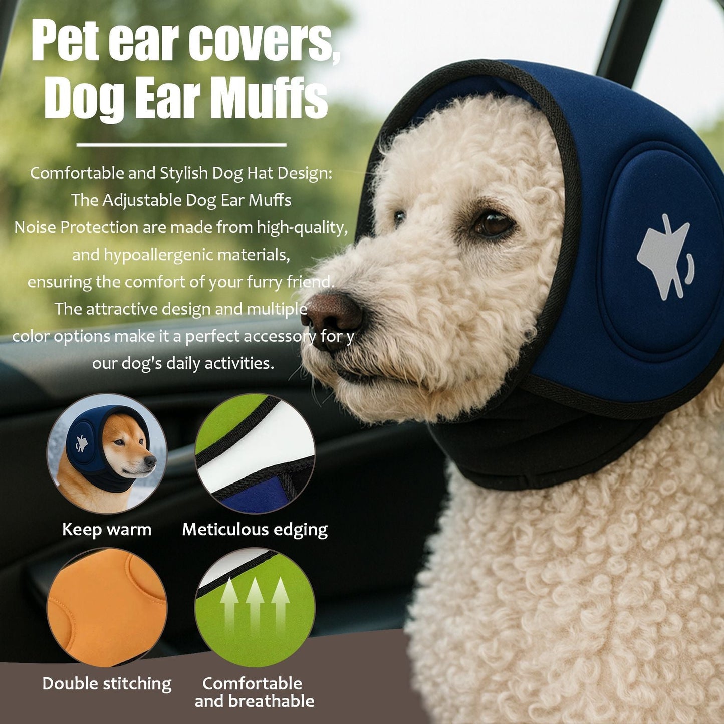 Blue L Size Dog Anxiety Relief Set - Breathable Mesh Calming Vest and Noise Reducing Earmuffs for Dogs, Thunderstorm and Fireworks Stress Support