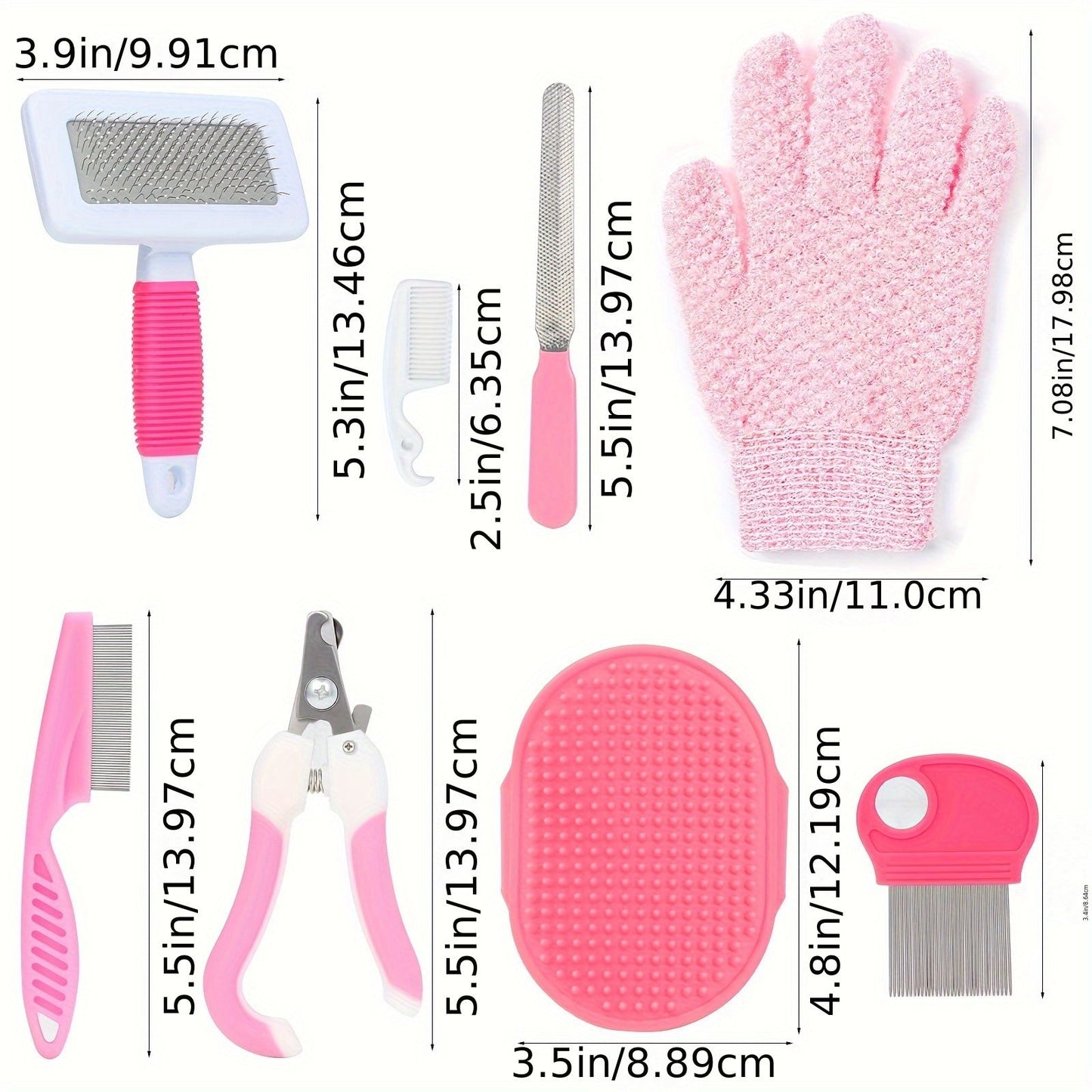 Blue 8-Piece Pet Grooming Kit - Nail Clippers, Slicker Brush, Flea Comb & Bath Glove for Dogs Cats Rabbits, Complete Home Care Pet Set