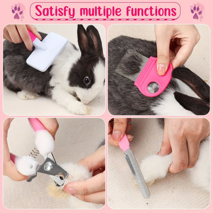Blue 8-Piece Pet Grooming Kit - Nail Clippers, Slicker Brush, Flea Comb & Bath Glove for Dogs Cats Rabbits, Complete Home Care Pet Set