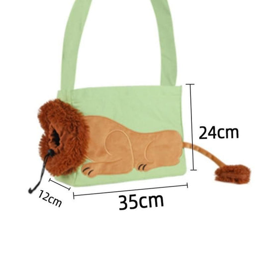Lion Style Canvas Pet Carrier Green Bagï¼ˆsmall size 35*12*24cmï¼‰ - Adjustable Head Opening, Breathable Mesh, 8cm Wide Shoulder Strap, PE Support Base, Portable Crossbody Sling for Cats and Small Dogs, Travel Friendly Design