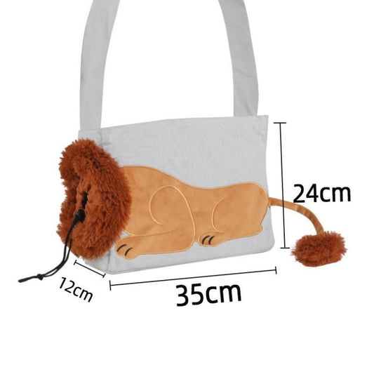 Lion Style Canvas Pet Carrier Grey Bagï¼ˆsmall size 35*12*24cmï¼‰ - Adjustable Head Opening, Breathable Mesh, 8cm Wide Shoulder Strap, PE Support Base, Portable Crossbody Sling for Cats and Small Dogs, Travel Friendly Design