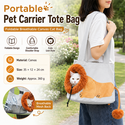 Lion Style Canvas Pet Carrier Grey Bagï¼ˆsmall size 35*12*24cmï¼‰ - Adjustable Head Opening, Breathable Mesh, 8cm Wide Shoulder Strap, PE Support Base, Portable Crossbody Sling for Cats and Small Dogs, Travel Friendly Design