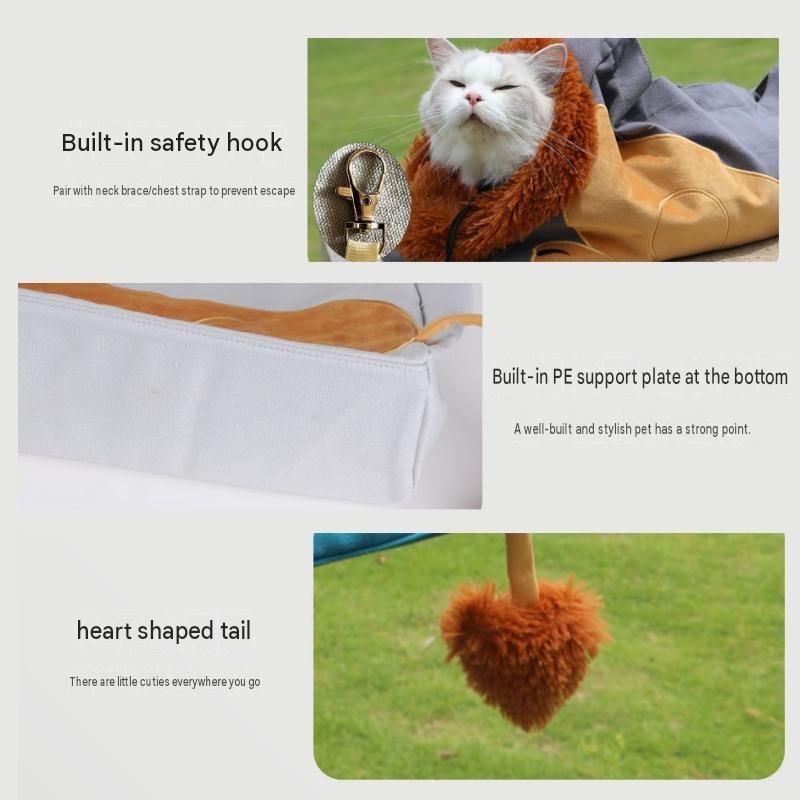 Lion Style Canvas Pet Carrier Grey Bagï¼ˆsmall size 35*12*24cmï¼‰ - Adjustable Head Opening, Breathable Mesh, 8cm Wide Shoulder Strap, PE Support Base, Portable Crossbody Sling for Cats and Small Dogs, Travel Friendly Design
