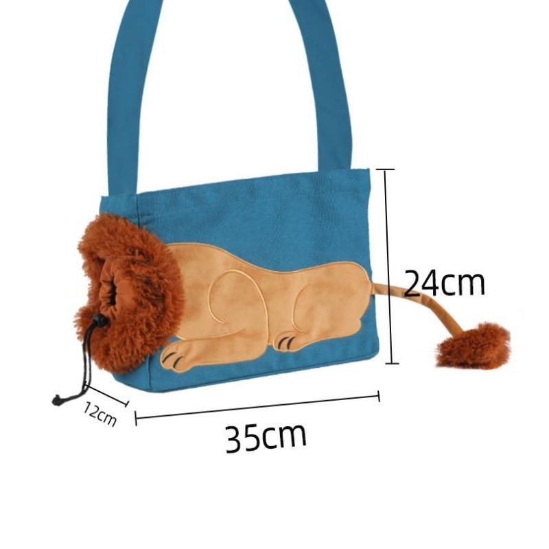 Lion Style Canvas Pet Carrier Blue Bagï¼ˆsmall size 35*12*24cmï¼‰ - Adjustable Head Opening, Breathable Mesh, 8cm Wide Shoulder Strap, PE Support Base, Portable Crossbody Sling for Cats and Small Dogs, Travel Friendly Design