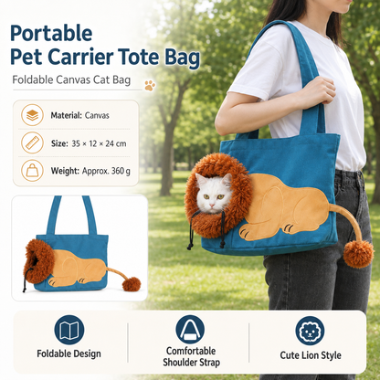 Lion Style Canvas Pet Carrier Blue Bagï¼ˆsmall size 35*12*24cmï¼‰ - Adjustable Head Opening, Breathable Mesh, 8cm Wide Shoulder Strap, PE Support Base, Portable Crossbody Sling for Cats and Small Dogs, Travel Friendly Design