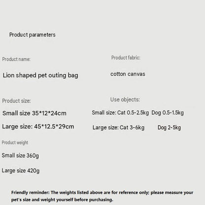 Lion Style Canvas Pet Carrier Blue Bagï¼ˆsmall size 35*12*24cmï¼‰ - Adjustable Head Opening, Breathable Mesh, 8cm Wide Shoulder Strap, PE Support Base, Portable Crossbody Sling for Cats and Small Dogs, Travel Friendly Design