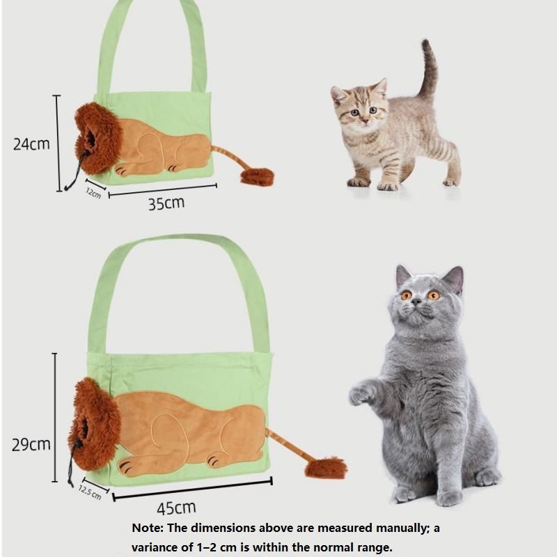 Lion Style Canvas Pet Carrier Blue Bagï¼ˆsmall size 35*12*24cmï¼‰ - Adjustable Head Opening, Breathable Mesh, 8cm Wide Shoulder Strap, PE Support Base, Portable Crossbody Sling for Cats and Small Dogs, Travel Friendly Design