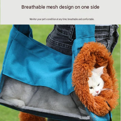 Lion Style Canvas Pet Carrier Blue Bagï¼ˆsmall size 35*12*24cmï¼‰ - Adjustable Head Opening, Breathable Mesh, 8cm Wide Shoulder Strap, PE Support Base, Portable Crossbody Sling for Cats and Small Dogs, Travel Friendly Design