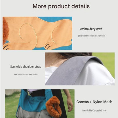 Lion Style Canvas Pet Carrier Blue Bagï¼ˆsmall size 35*12*24cmï¼‰ - Adjustable Head Opening, Breathable Mesh, 8cm Wide Shoulder Strap, PE Support Base, Portable Crossbody Sling for Cats and Small Dogs, Travel Friendly Design