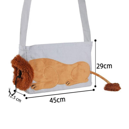 Lion Style Canvas Pet Carrier Grey Bagï¼ˆbig size 45*12.5*29cmï¼‰ - Adjustable Head Opening, Breathable Mesh, 8cm Wide Shoulder Strap, PE Support Base, Portable Crossbody Sling for Cats and Dogs, Travel Friendly Design