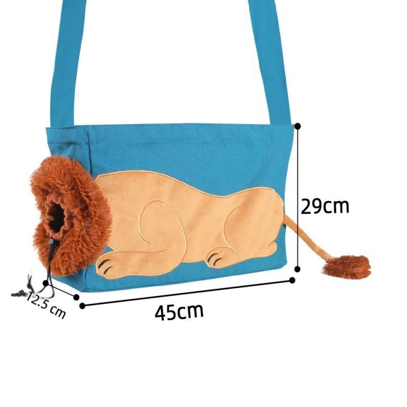 Lion Style Canvas Pet Carrier Blue Bagï¼ˆbig size 45*12.5*29cmï¼‰ - Adjustable Head Opening, Breathable Mesh, 8cm Wide Shoulder Strap, PE Support Base, Portable Crossbody Sling for Cats and Dogs, Travel Friendly Design