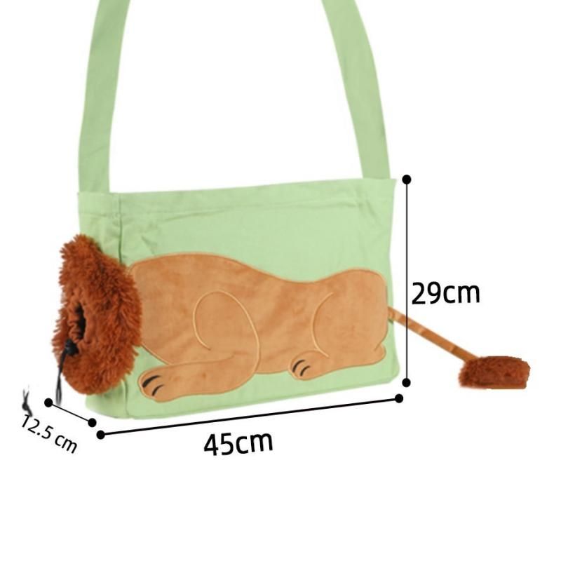 Lion Style Canvas Pet Carrier Green Bagï¼ˆbig size 45*12.5*29cmï¼‰ - Adjustable Head Opening, Breathable Mesh, 8cm Wide Shoulder Strap, PE Support Base, Portable Crossbody Sling for Cats and Dogs, Travel Friendly Design
