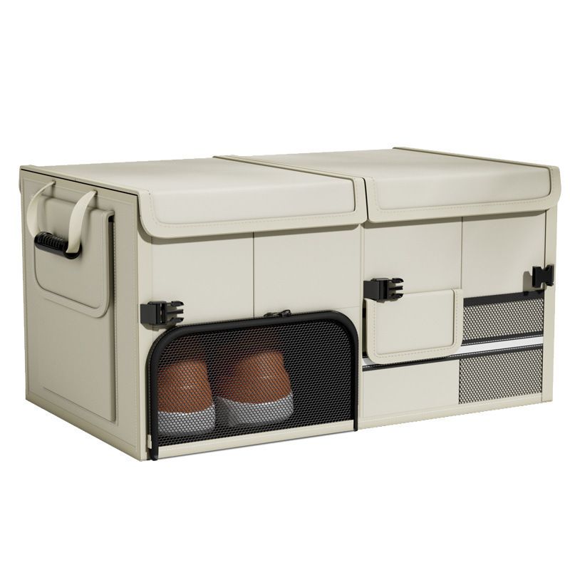 White Car Boot Organiser - Foldable Waterproof Large Capacity Trunk Storage Box, Space Saving Vehicle Cargo Storage for Groceries, Tools and Travel Essentials