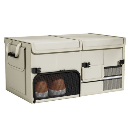 White Car Boot Organiser - Foldable Waterproof Large Capacity Trunk Storage Box, Space Saving Vehicle Cargo Storage for Groceries, Tools and Travel Essentials