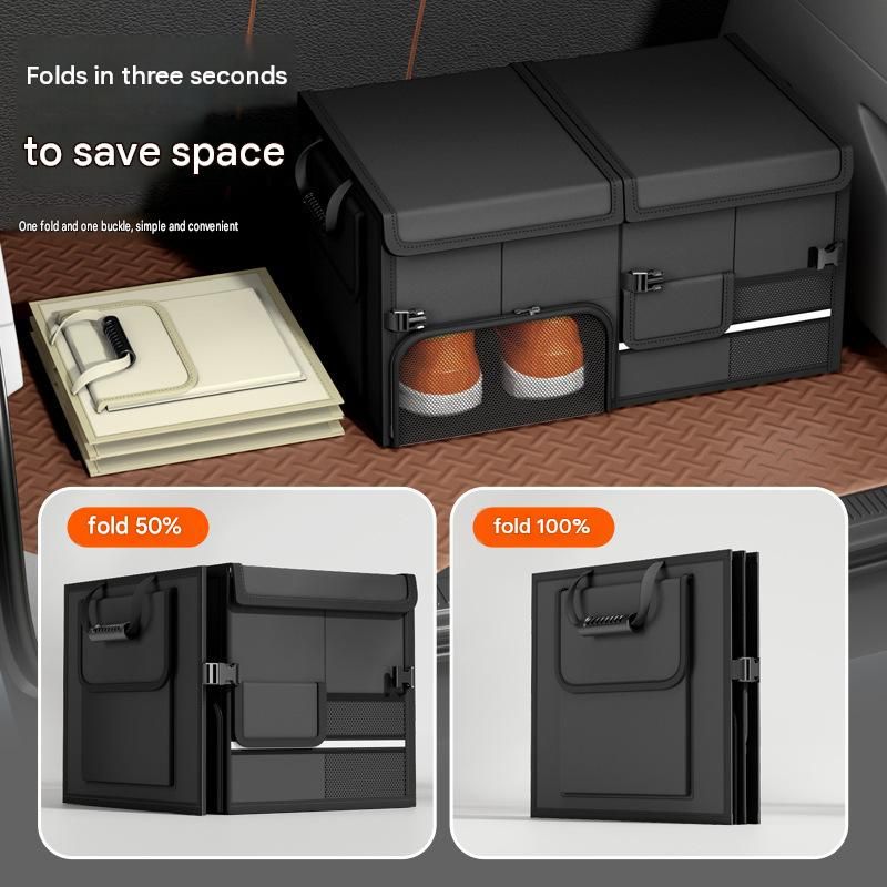 White Car Boot Organiser - Foldable Waterproof Large Capacity Trunk Storage Box, Space Saving Vehicle Cargo Storage for Groceries, Tools and Travel Essentials