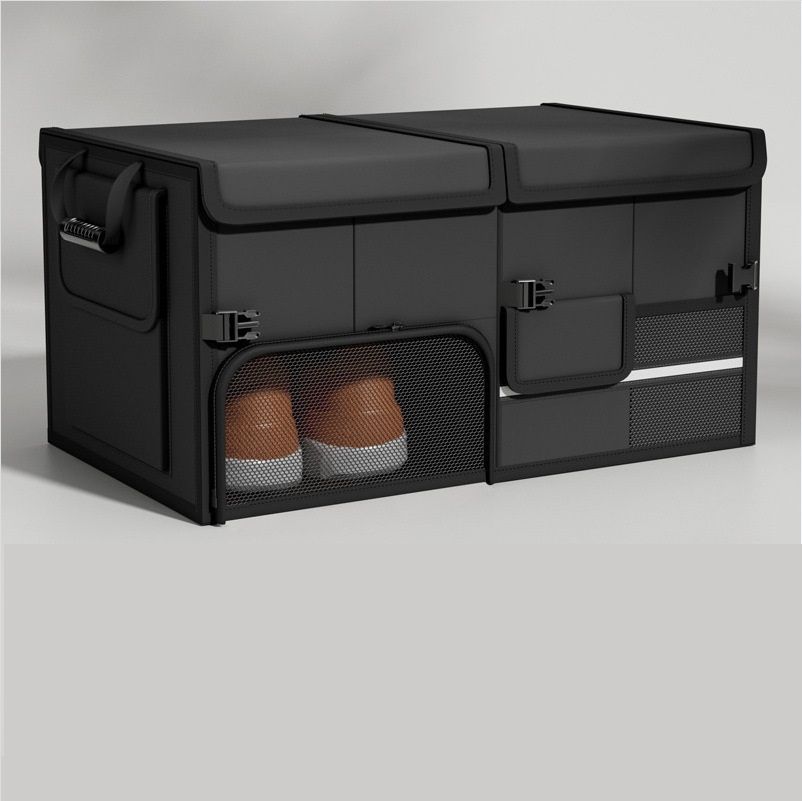 Black Car Boot Organiser - Foldable Waterproof Large Capacity Trunk Storage Box, Space Saving Vehicle Cargo Storage for Groceries, Tools and Travel Essentials