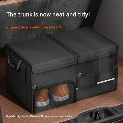 Black Car Boot Organiser - Foldable Waterproof Large Capacity Trunk Storage Box, Space Saving Vehicle Cargo Storage for Groceries, Tools and Travel Essentials