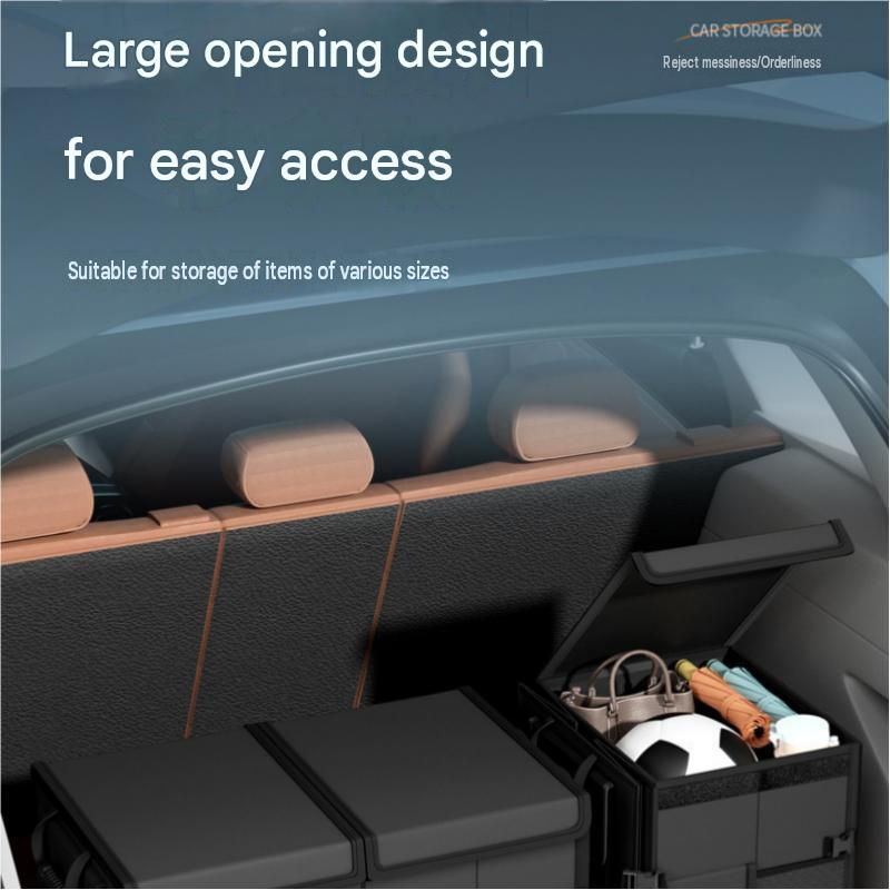 Black Car Boot Organiser - Foldable Waterproof Large Capacity Trunk Storage Box, Space Saving Vehicle Cargo Storage for Groceries, Tools and Travel Essentials