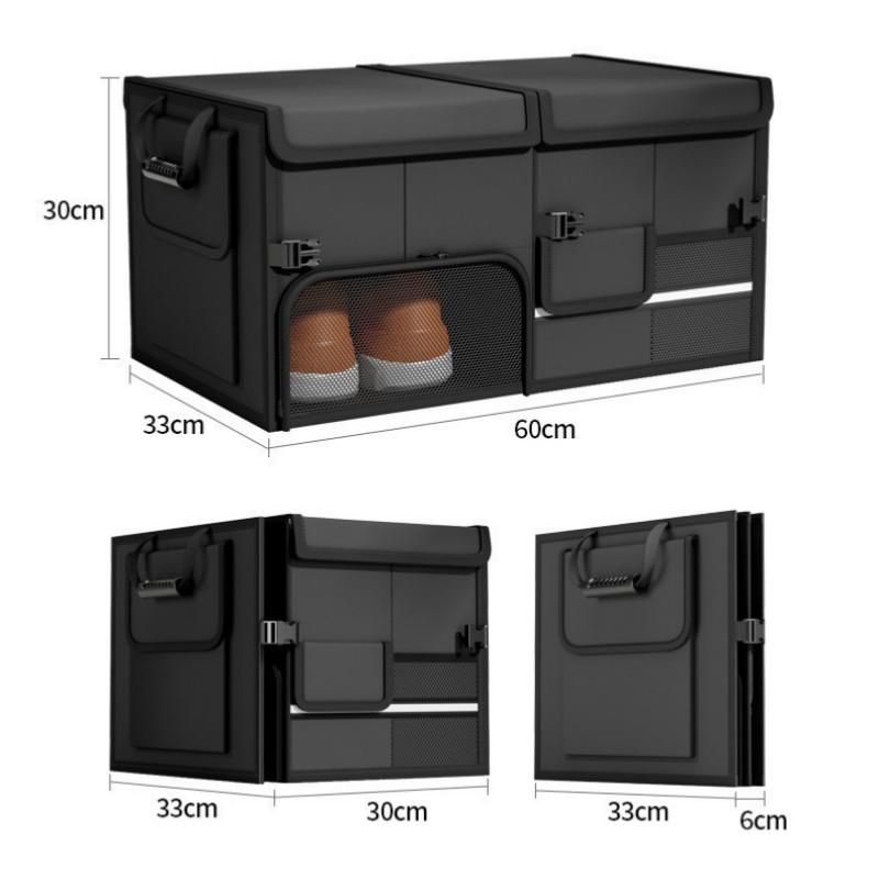 Black Car Boot Organiser - Foldable Waterproof Large Capacity Trunk Storage Box, Space Saving Vehicle Cargo Storage for Groceries, Tools and Travel Essentials