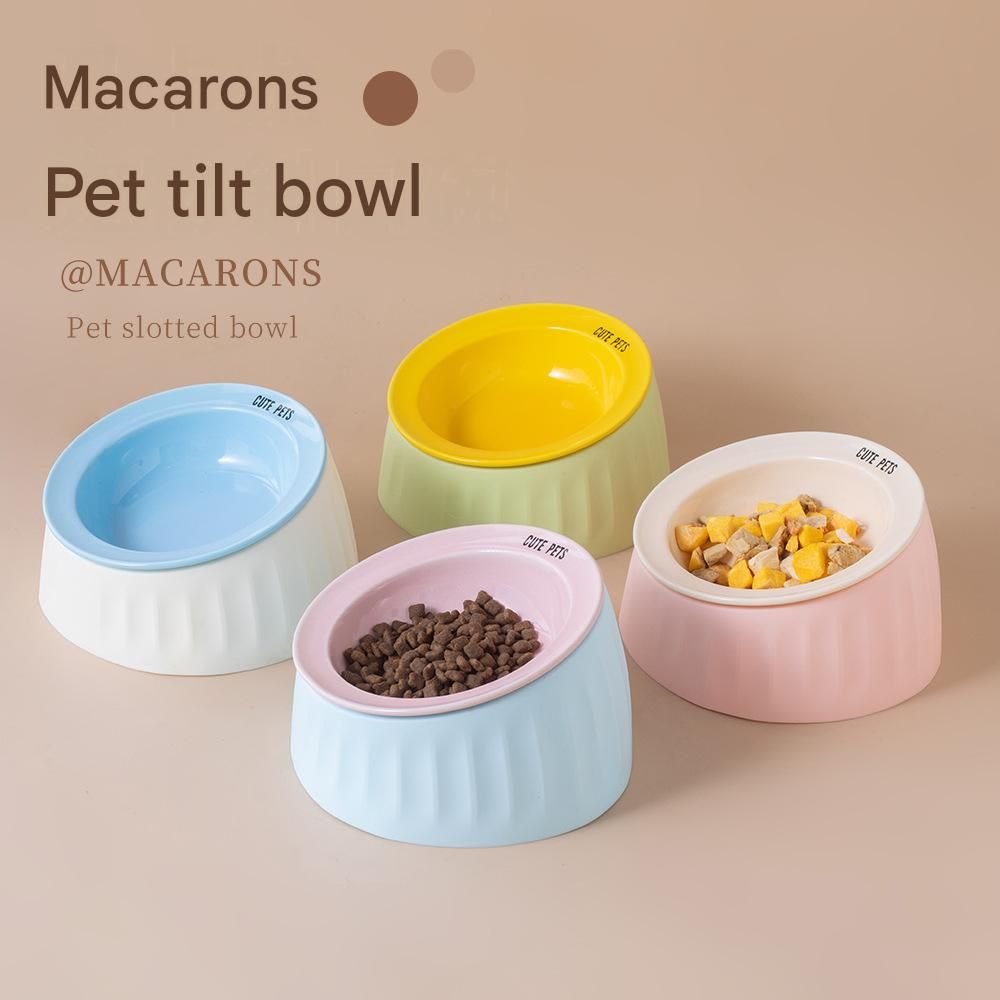 Pet Feeding Set - 15 Degree Tilted Ceramic Yellow Bowl and Yellow Non-Slip PVC Mat, Detachable Design, Easy Clean Cat Dog Food Water Dish