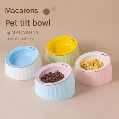 Pet Feeding Set - 15 Degree Tilted Ceramic Pink Bowl and Pink Non-Slip PVC Mat, Detachable Design, Easy Clean Cat Dog Food Water Dish