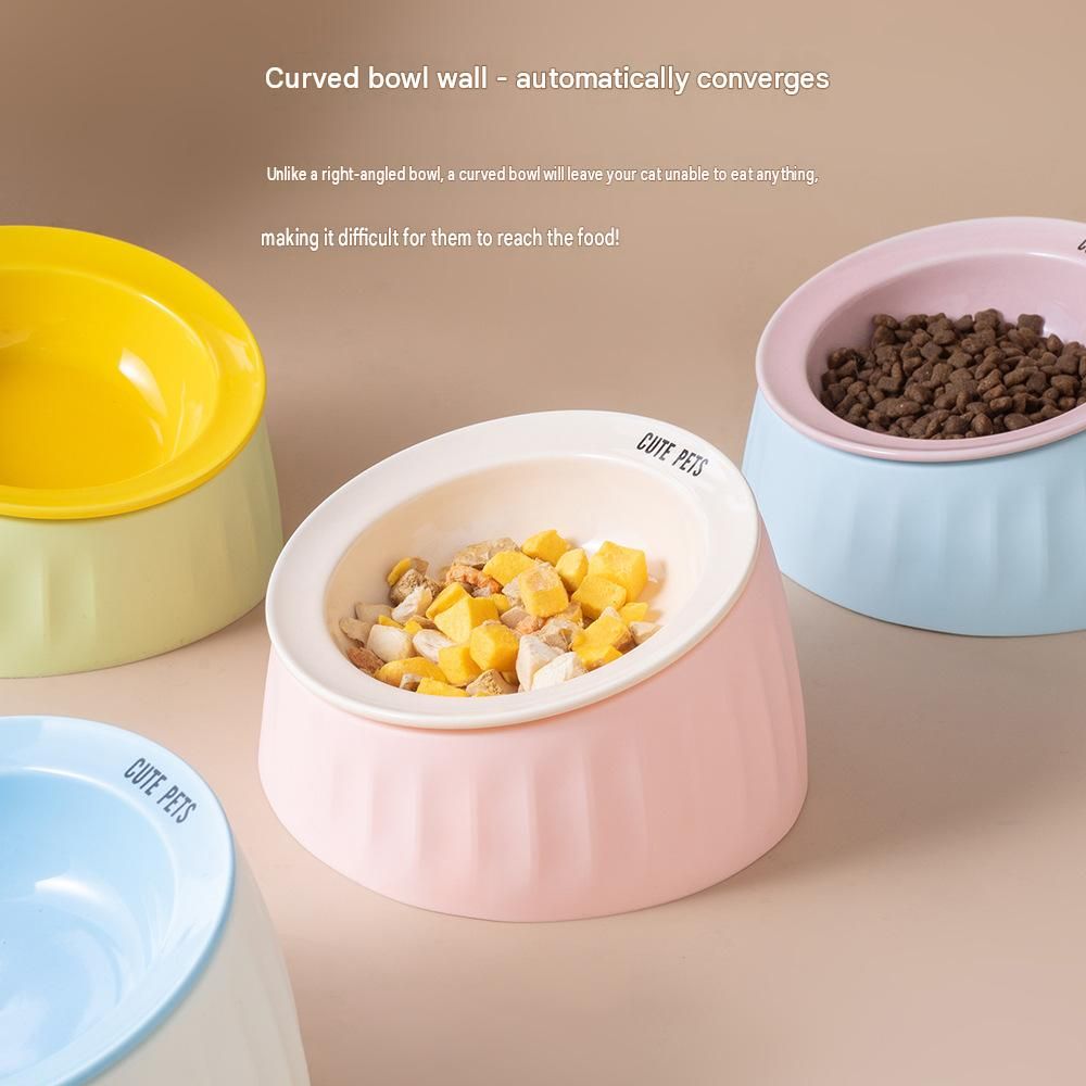 Pet Feeding Set - 15 Degree Tilted Ceramic Pink Bowl and Pink Non-Slip PVC Mat, Detachable Design, Easy Clean Cat Dog Food Water Dish