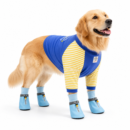 Blue 4XL Size Dog Protective Care Set - Polyester Elbow Sleeve, Adjustable Taffeta Dog Boots with Non-Slip Sole, Breathable Joint Support Clothing and Paw Protection