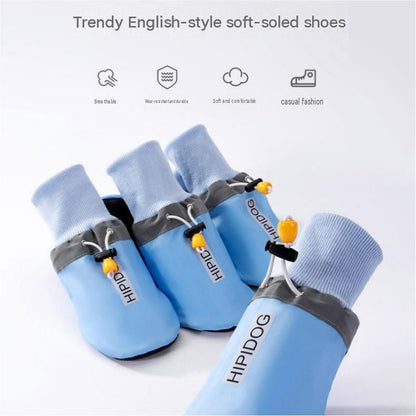 Blue 4XL Size Dog Protective Care Set - Polyester Elbow Sleeve, Adjustable Taffeta Dog Boots with Non-Slip Sole, Breathable Joint Support Clothing and Paw Protection