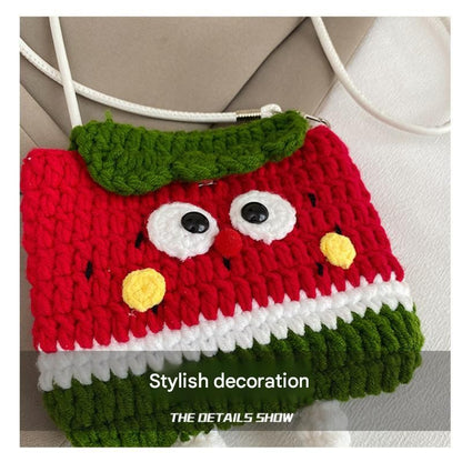 Apples Knitted Crossbody Bag - Handmade Crochet Mini Purse with Adjustable Strap, Cute Cartoon Fruit Design, Lightweight 110g, Phone and Essentials Organizer for Women and Girls