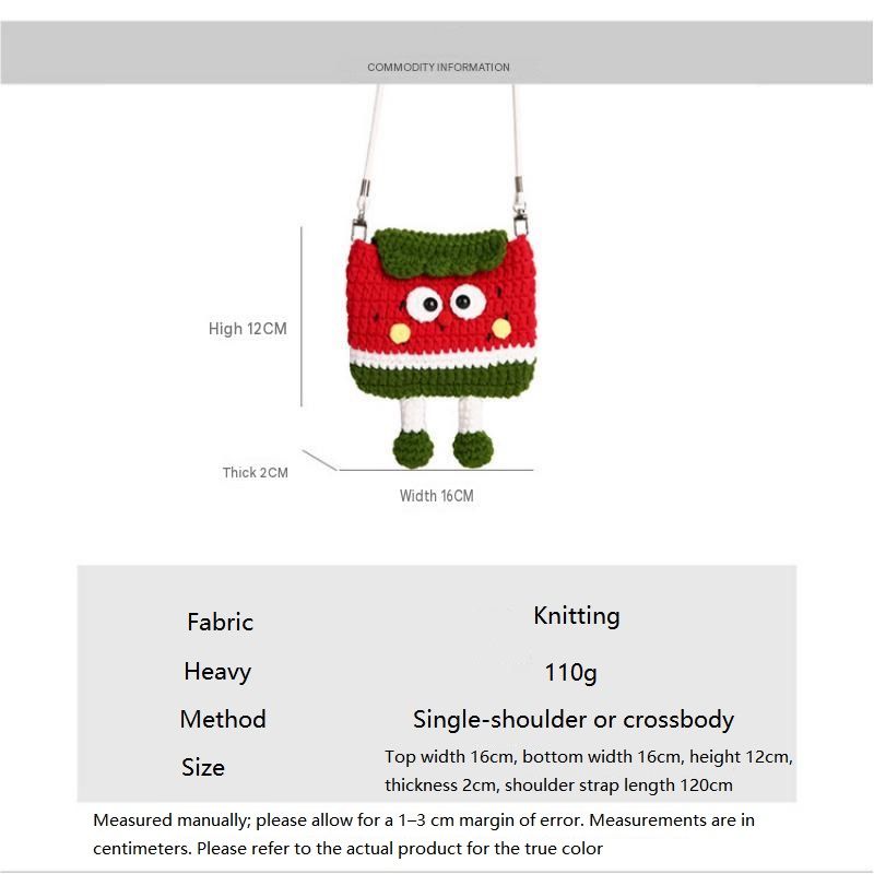 Apples Knitted Crossbody Bag - Handmade Crochet Mini Purse with Adjustable Strap, Cute Cartoon Fruit Design, Lightweight 110g, Phone and Essentials Organizer for Women and Girls