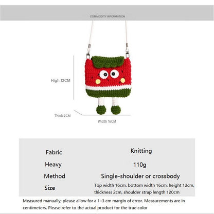Apples Knitted Crossbody Bag - Handmade Crochet Mini Purse with Adjustable Strap, Cute Cartoon Fruit Design, Lightweight 110g, Phone and Essentials Organizer for Women and Girls