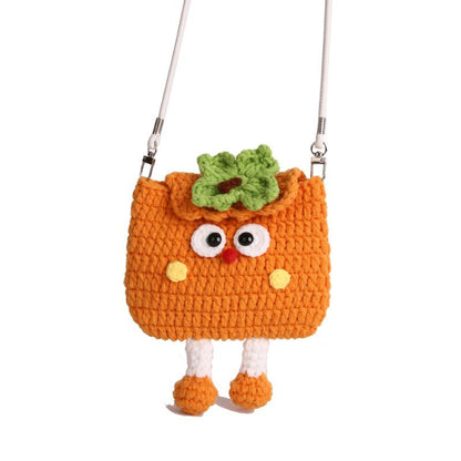 Persimmons Knitted Crossbody Bag - Handmade Crochet Mini Purse with Adjustable Strap, Cute Cartoon Fruit Design, Lightweight 110g, Phone and Essentials Organizer for Women and Girls
