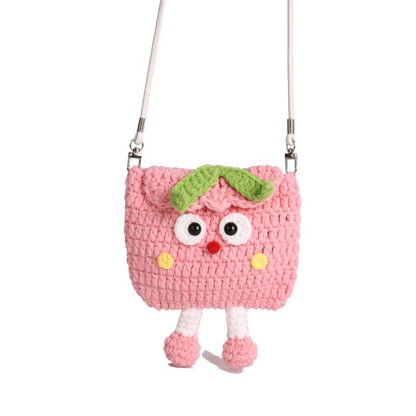 Peaches Knitted Crossbody Bag - Handmade Crochet Mini Purse with Adjustable Strap, Cute Cartoon Fruit Design, Lightweight 110g, Phone and Essentials Organizer for Women and Girls