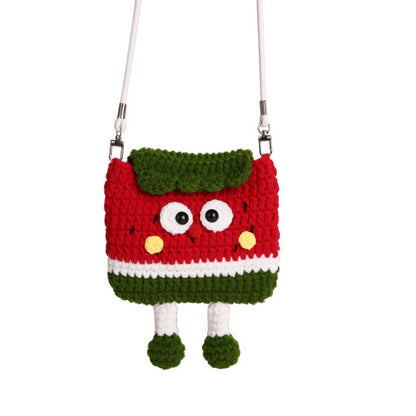 Watermelon Knitted Crossbody Bag - Handmade Crochet Mini Purse with Adjustable Strap, Cute Cartoon Fruit Design, Lightweight 110g, Phone and Essentials Organizer for Women and Girls