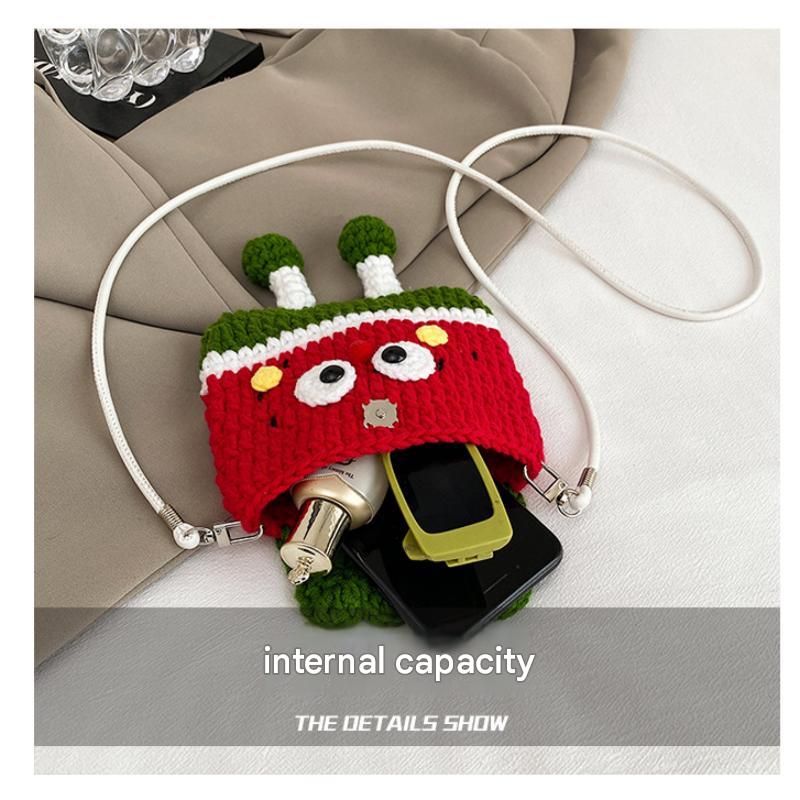 Watermelon Knitted Crossbody Bag - Handmade Crochet Mini Purse with Adjustable Strap, Cute Cartoon Fruit Design, Lightweight 110g, Phone and Essentials Organizer for Women and Girls
