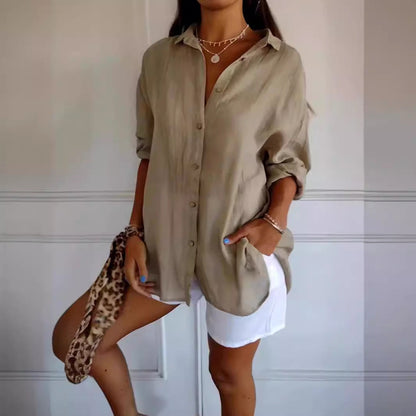 Lapel Long Sleeve Shirt Womens Single-breasted Pleated Shirt Tops