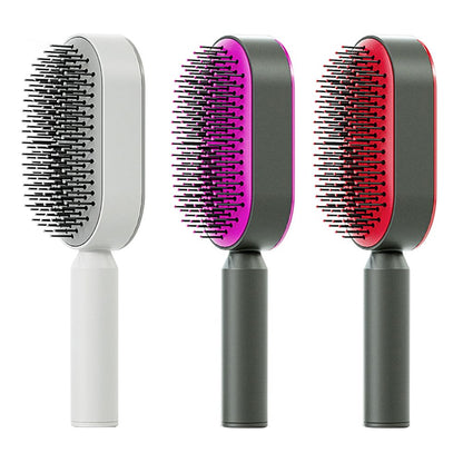 Self Cleaning Hair Brush for Women - One-Key Cleaning, Airbag Scalp Massage, Anti-Static Comb for Home & Travel Use