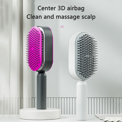 Self Cleaning Hair Brush for Women - One-Key Cleaning, Airbag Scalp Massage, Anti-Static Comb for Home & Travel Use