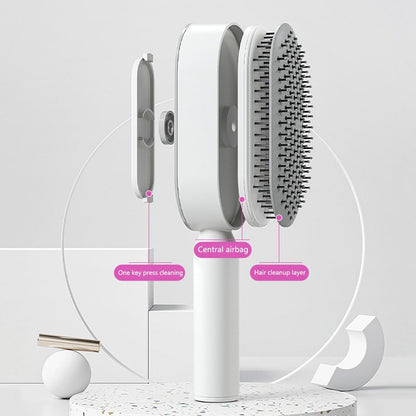 Self Cleaning Hair Brush for Women - One-Key Cleaning, Airbag Scalp Massage, Anti-Static Comb for Home & Travel Use