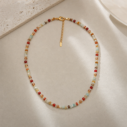 Multicolour Tourmaline Stone and Pearl Beaded Necklace - Colourful Layering Choker with Summer Style, Versatile Everyday Wear and Gift Friendly Appeal for Women