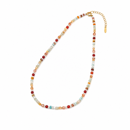 Multicolour Tourmaline Stone and Pearl Beaded Necklace - Colourful Layering Choker with Summer Style, Versatile Everyday Wear and Gift Friendly Appeal for Women